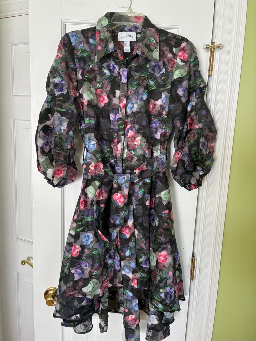 Joseph Ribkoff Floral Black Sheer Belted Jacket/Dress